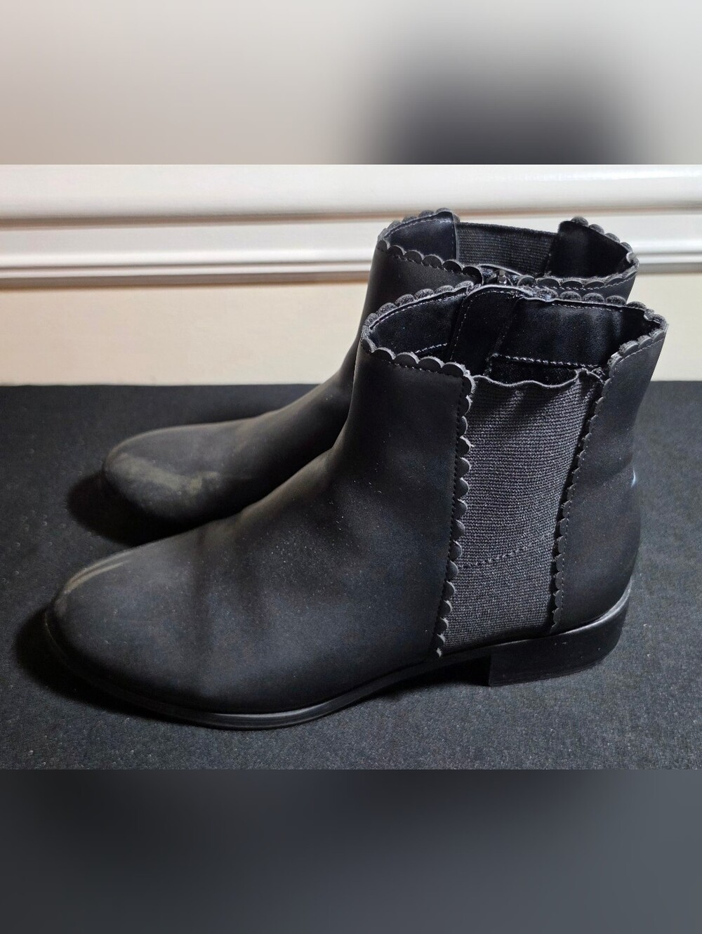 Black Scalloped Chelsea Ankle Boots